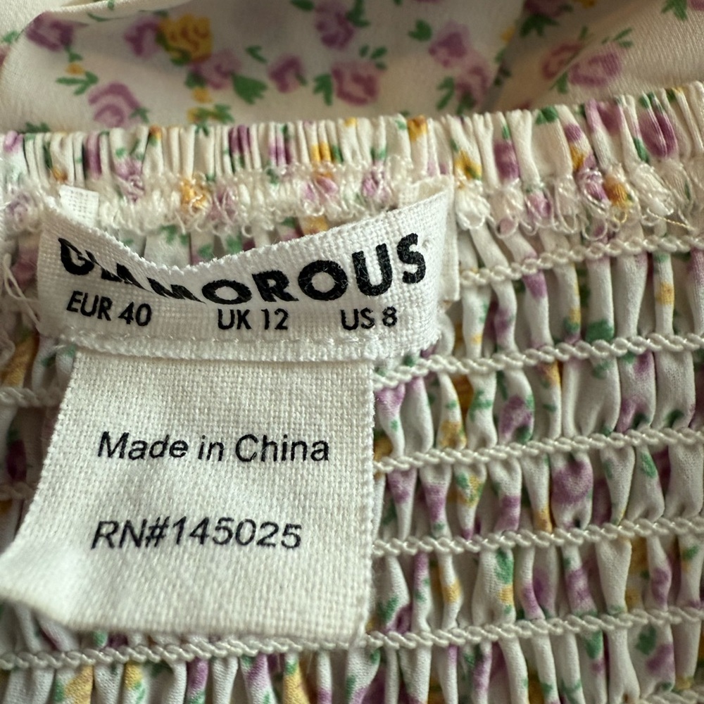 Glamorous  midi dress lilac / yellow / white  size 8 square neck tie back dress - Picture 9 of 10
